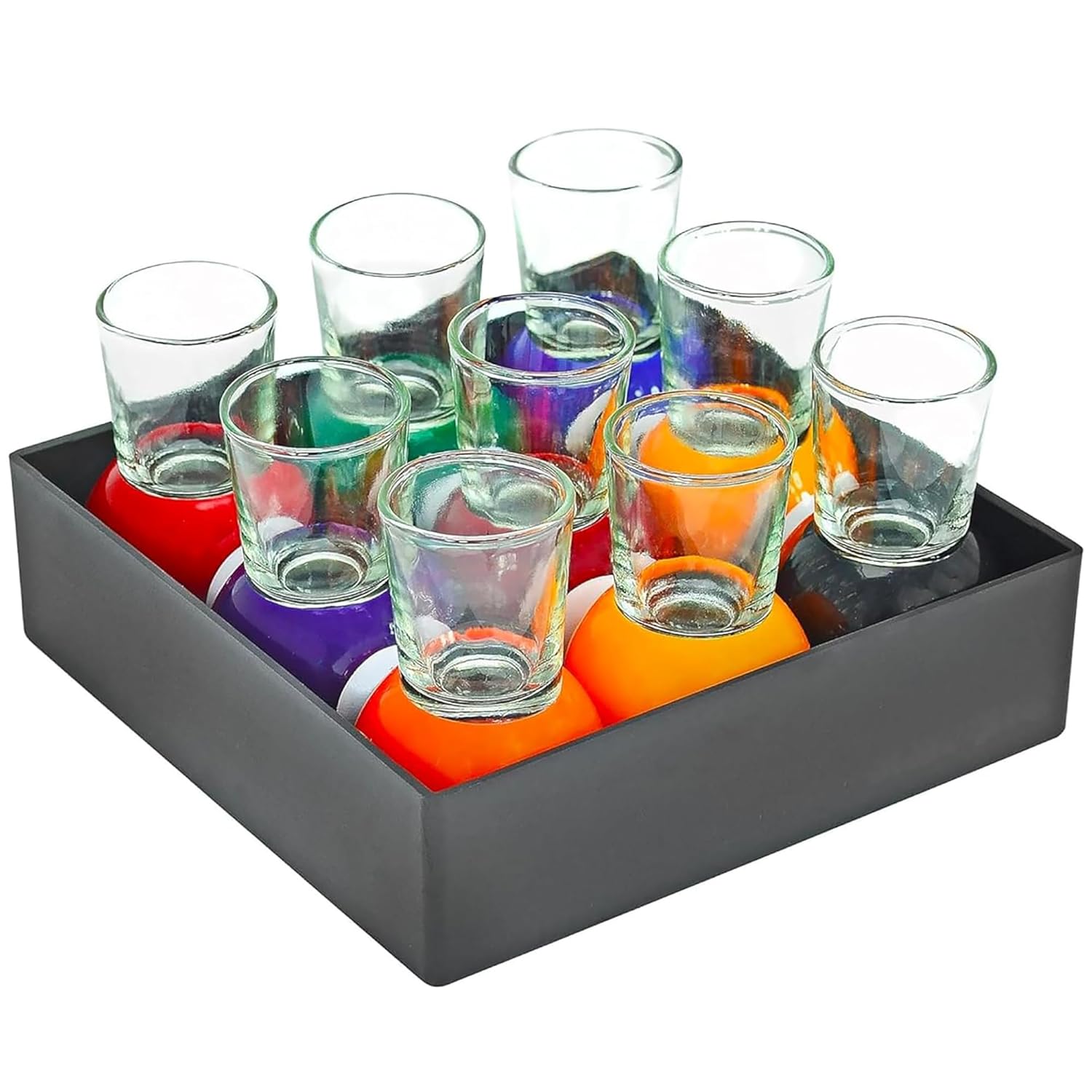 Billiards Pool Ball Shot Glasses, Set of 9 - Fairly Odd Novelties - Fun Sports Bar Drinking Gift Pack, Multicolor,1 ounce