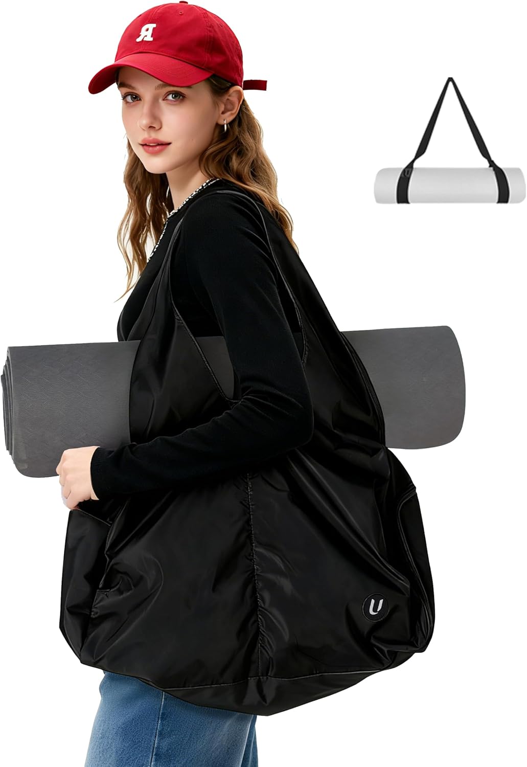 Yoga Bag for Women, Gym Tote Bag with Shoe Compartment & Wet Dry Pocket, Water Resistant Yoga Mat Bag with Adjustable Strap