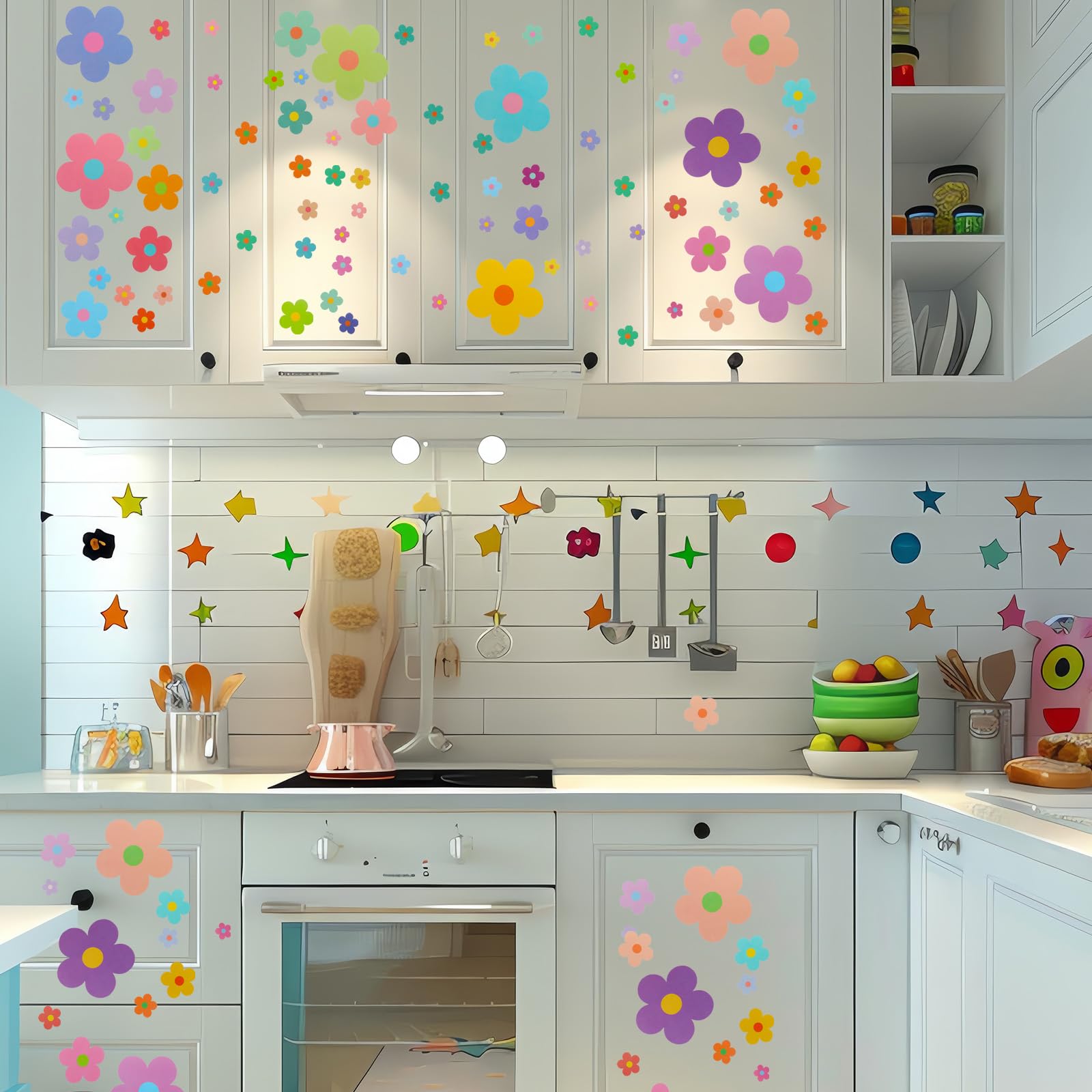 Ouligay 63 Pcs Cute Flower Wall Stickers,Wall Stickers for Girls Room,Colorful Flower Decals for Walls Teen Girls Boy Kids Nursery Bedroom Kindergarten Classroom Wall Art Decor - Image 4