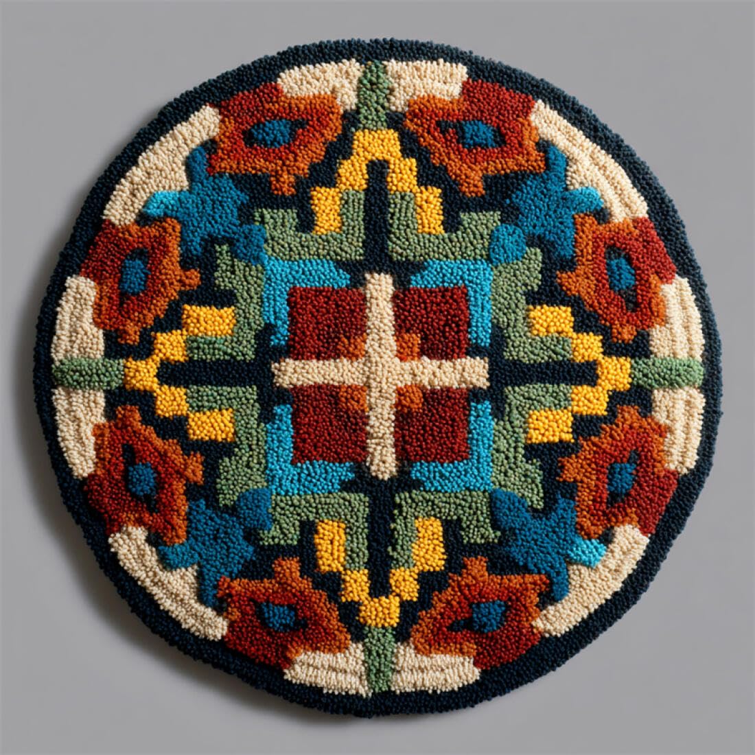 Rqwybcaxn DIY Latch Hook Rug Kit for Teens Embroidery Kit Colorful Patterns 80x80cm Round Tapestry with Crochet Hook Study Craft Gift