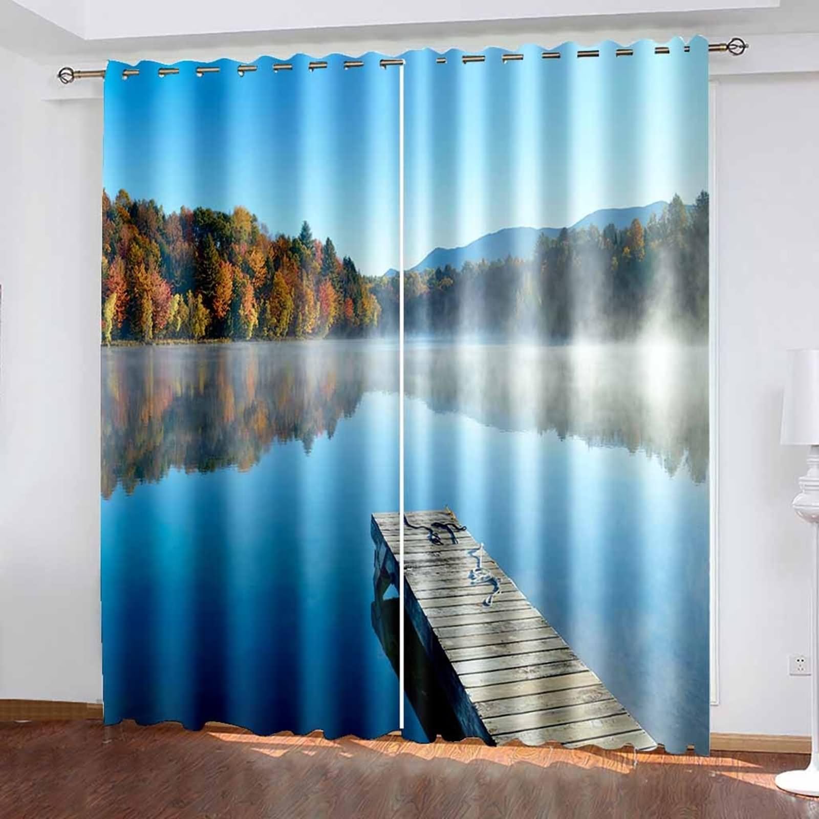 Zasłony wewnętrzne, wielokolorowe zasłony okienne krajobraz naturalna jeziora poliester zestaw 2 szt. 274 x 229 cm