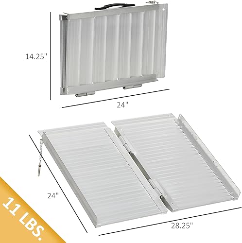 Miniatura 7 de HOMCOM Rampa para silla de ruedas de 4 pies, rampa de umbral de aluminio plegable con superficie y mango antideslizantes, capacidad de peso de 600