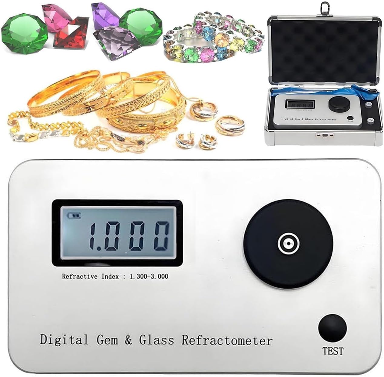 Professional Diamond Tester for Jewelry, Refractometer for Gemstones, Lab Refractometers Refractive Index 1.300-3.000, Gem Tester with LCD Screens, Jewelry Tester Identification Tools