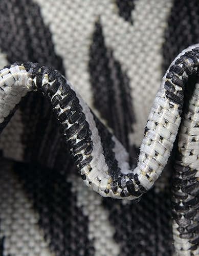 Miniatura 6 de Unique Loom Outdoor Safari Collection - Alfombra Tsavo (2 pies 11 pulgadas x 10 pies, color blanconegro)