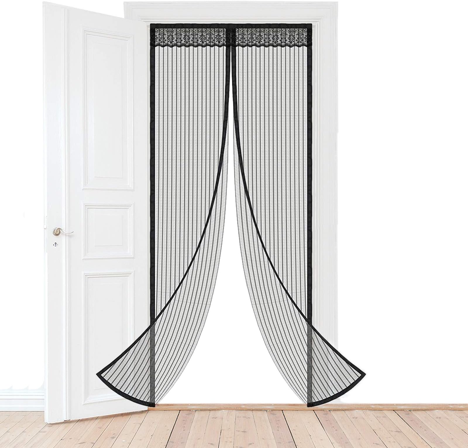 Magnetic Screen Door with Heavy Duty -Mesh Curtain - Keeps Mosquitoes Out, Full Frame Velcro Fits Door Size up to 34" X 82" Max- Black (Pure Black)