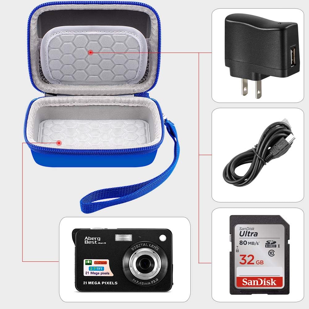 Carrying & Protective Case for Digital Camera, AbergBest 21 Mega Pixels 2.7" LCD Rechargeable HD/ Kodak Pixpro/ Canon PowerShot ELPH 180/190 / Sony DSCW800 / DSCW830 Cameras for Travel - Blue : Electronics