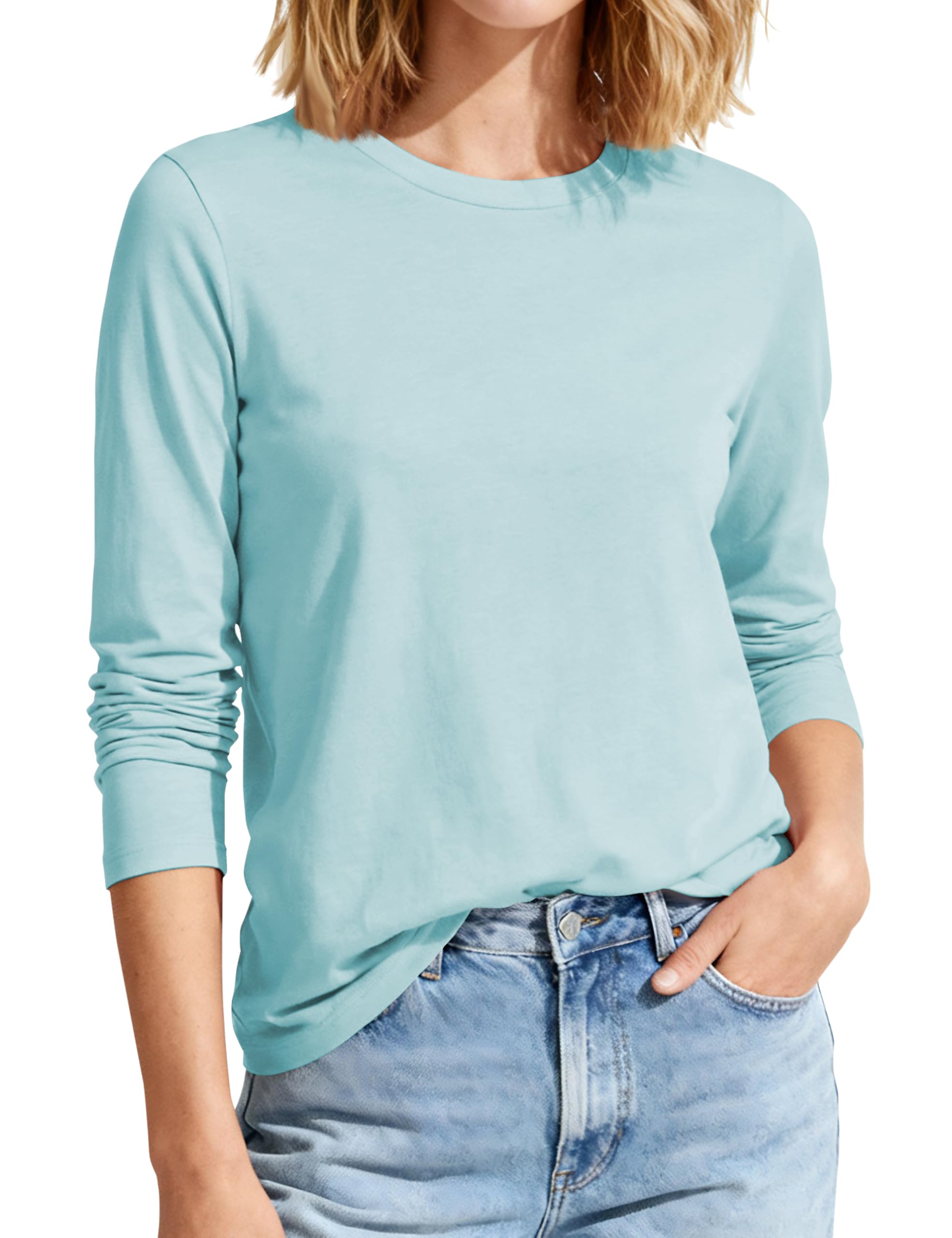 MAGCOMSEN Shirt Langarm Damen Baumwolle Basic Langarmshirt Lässig Tops Longsleeve Oberteile Rundhals Winter Unterziehshirt