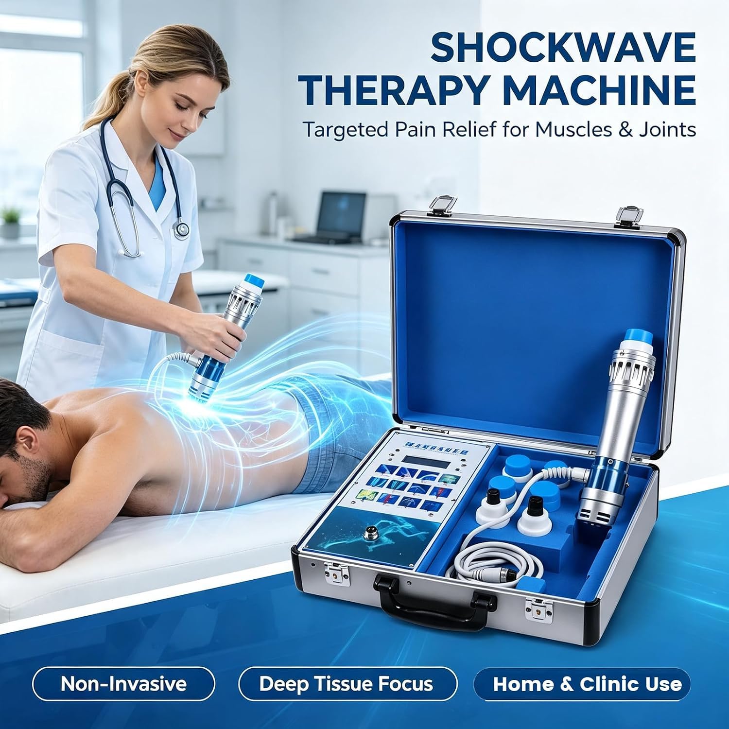 Apparecchio Per Terapia A Onde Durto, Strumento Per Terapia A Onde Durto, 7 Testine Massaggianti, Energia E Frequenza Regolabili Da 50 A 105 Mj, Massaggiatore Per Tessuti Profondi, Per Schiena,