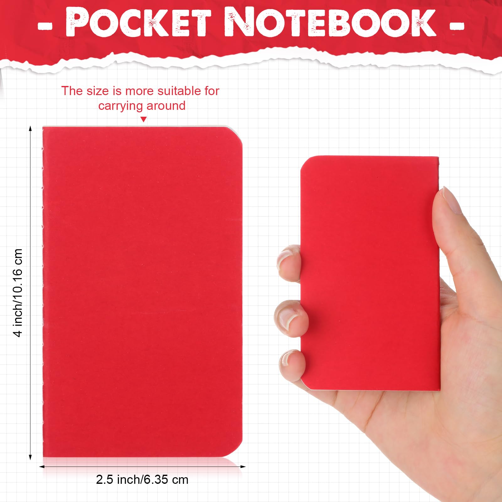 Harloon Lot de 100 petits carnets de notes lignés de poche 10,2 x 6,3 cm pour l'école, les enfants, les étudiants, les voyageurs, les hommes et les femmes, 30 feuilles et 60 pages (rouge)