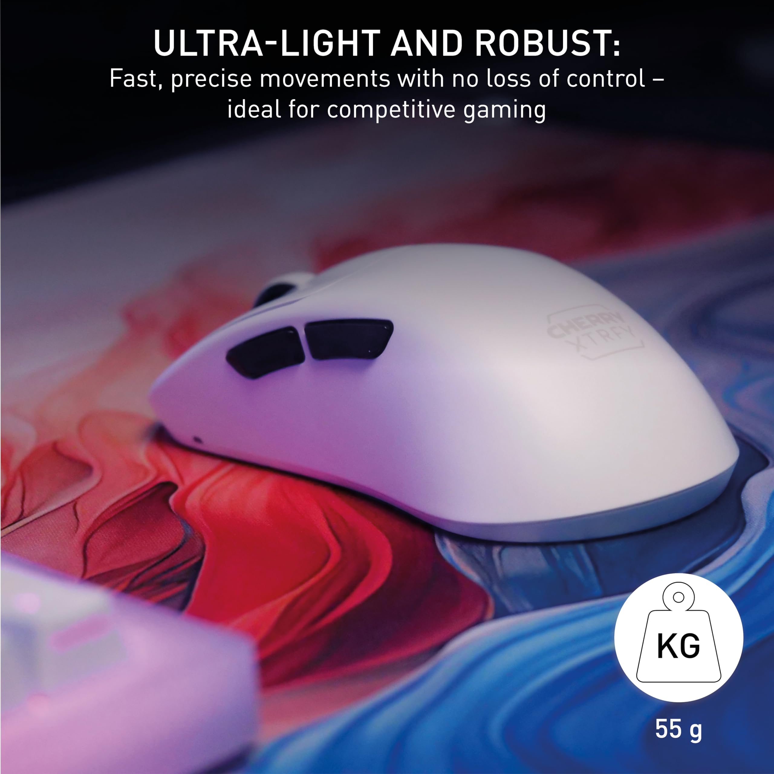 CHERRY XTRFY M64 Pro Wireless, ultraszybka bezprzewodowa Mysz do Gier, 2,4 GHz, Zoptymalizowany dla e-sportu, ergonomiczny kształt z płaskim przodem, Biały