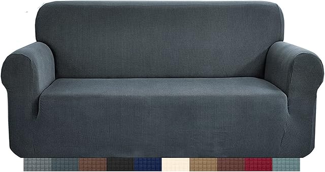 HEYOMART High Stretch Sofa Cover 1 2 3 4 Seater Couch Cover for Living Room Jacquard Knitted Thick Sofa Slipcovers for Dogs Pets Cats Furniture Protector (2 Seater, Dark Grey)