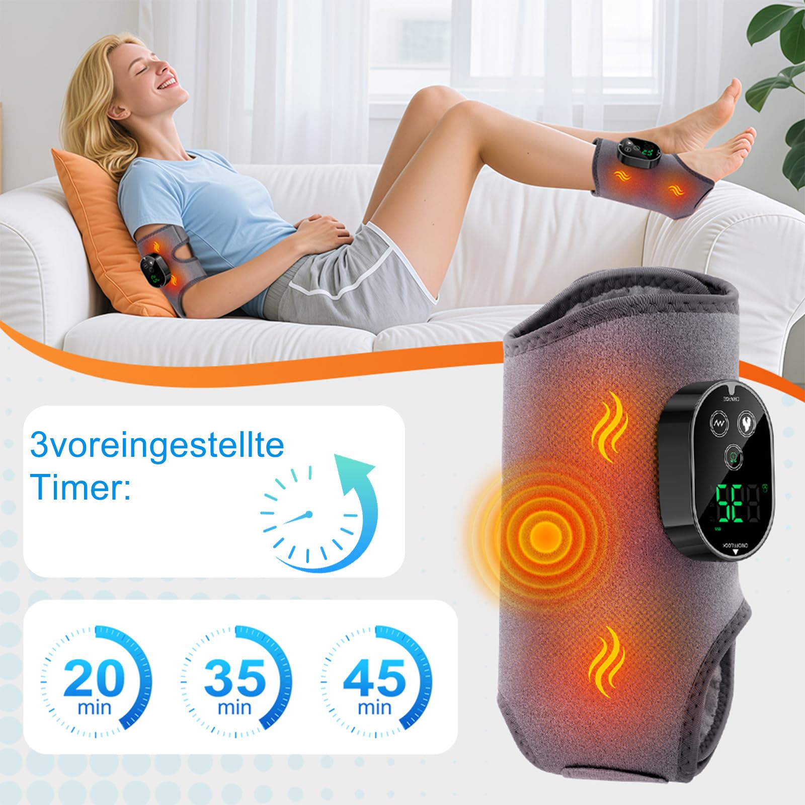 Fussmassagegerät, Fußmassagegerät mit Wärme und Massage, Kabellos Wiederaufladbar mit Kompression, Einstellbare Intensität zur Linderung Fußermüdung, Schwellung Achillessehnen-Beschwerden,Cordless
