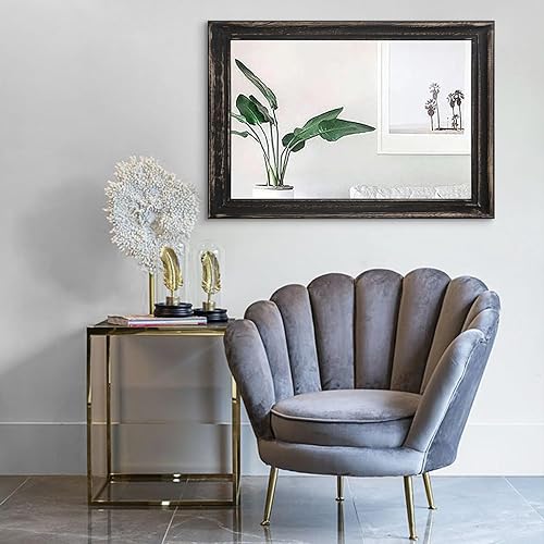 Vista 136 de Espejo de pared con marco de madera rústica, espejos colgantes rectangulares para pared, grande, decorativo para baño, dormitorio, granja, sala