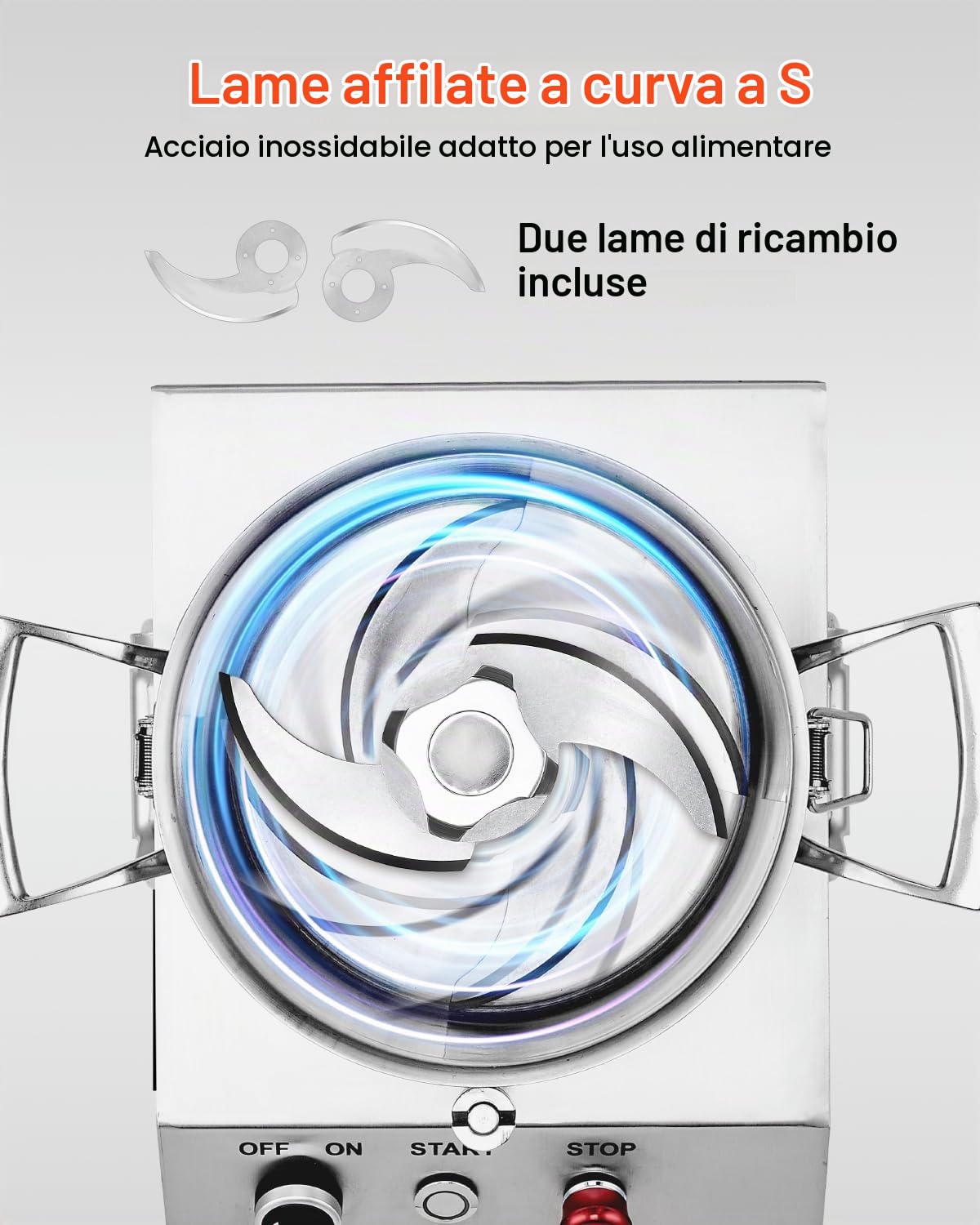 VEVOR Robot da Cucina Tritatutto per Verdure, Robot da Cucina in Acciaio Inox per Uso Alimentare 4 Litri 2 Lame Extra Curve a S, Tritatutto Multifunzionale da Cucina per Alimenti Verdure, Frutta