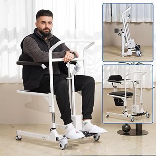 Electric Patient Lift Transfer Chair, One-Button Transfer Lift Wheelchair for Home Lift Transfer Chair Transfer Lift Chair with Bedpan, Transfer Chairs for Seniors Disabled (Electric)