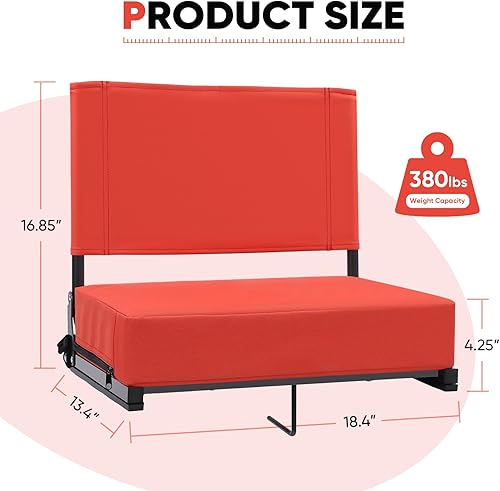 Miniatura 3 de Asientos de estadio con soporte de respaldo - Asiento de grada portátil acolchado con asa y correa para el hombro - Silla de grada de 46.7 cm