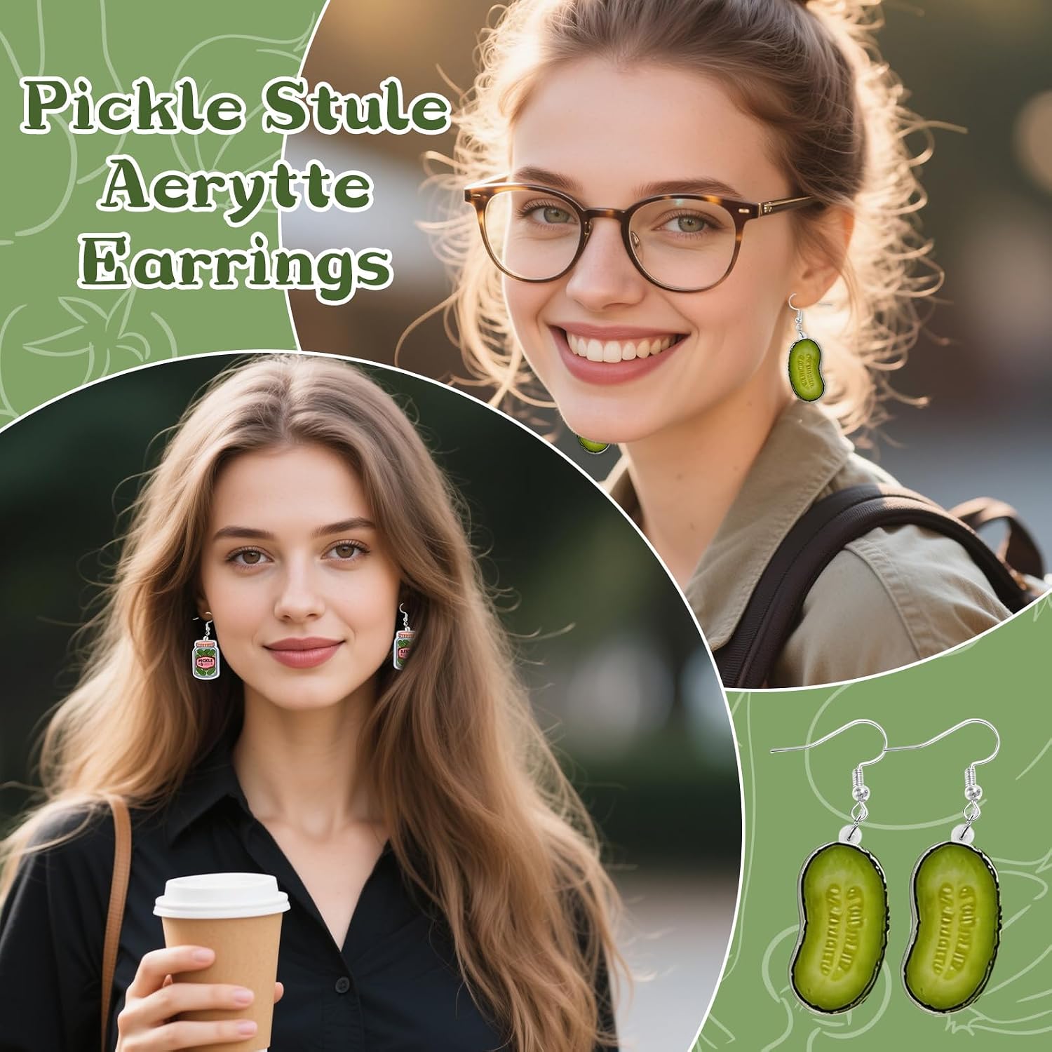9 Pair Cute Jewelry Earring Set,Whimsical Pickle Themed for Women image 3
