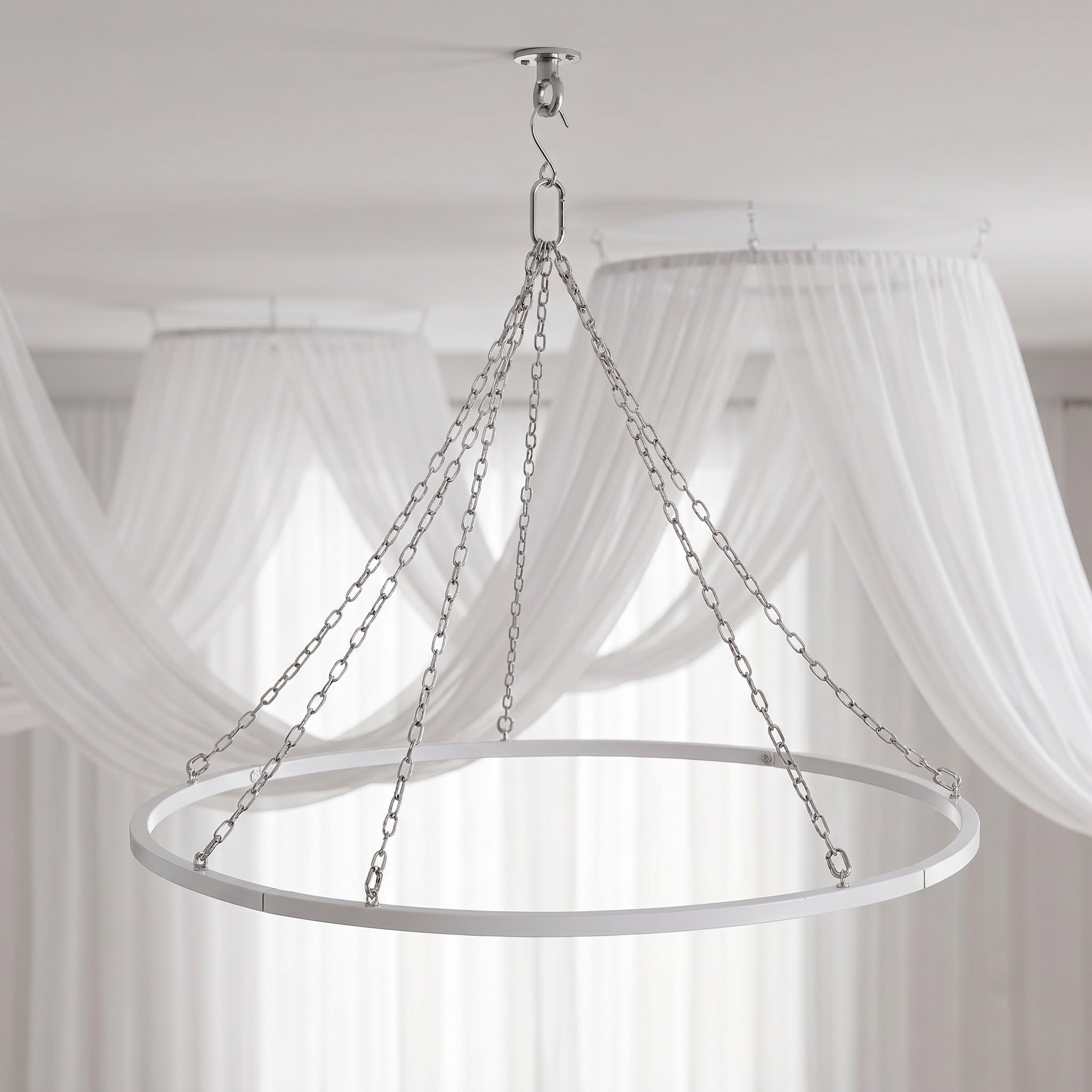 SHINEOFI Abnehmbarer Gardinenring für Decke mit Ketten, Eisen, Silber