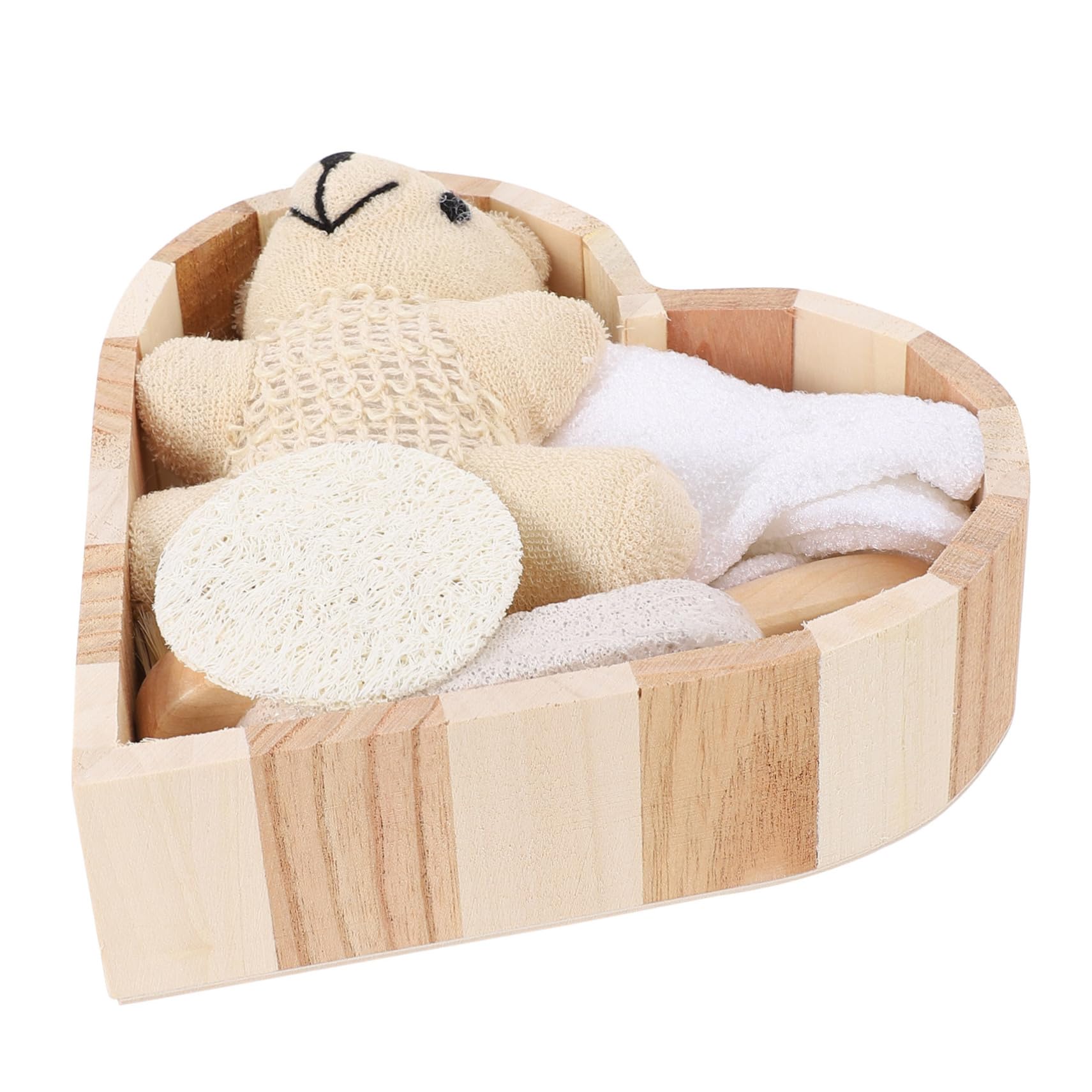 TOVINANNA 1Set Stylish Bathing Supply Kit Heart Shaped Present Box Set with Body Bathing Glove Indoor Bath Essentials and Rub Bath Loofah Slice for Home and Travel Use