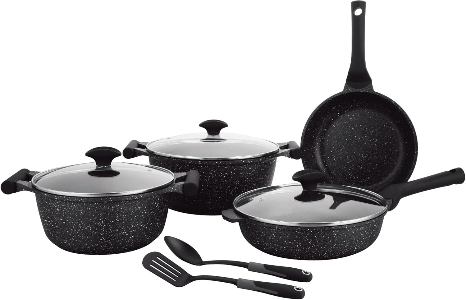 Prestige Essentials 9pcs Pots and Pans Set | Nonstick Cookware Sets | Granite Pots Set | Kitchen Induction Pots and Pans Cooking Sets | Pan Sets for Cooking | Black – PR80989
