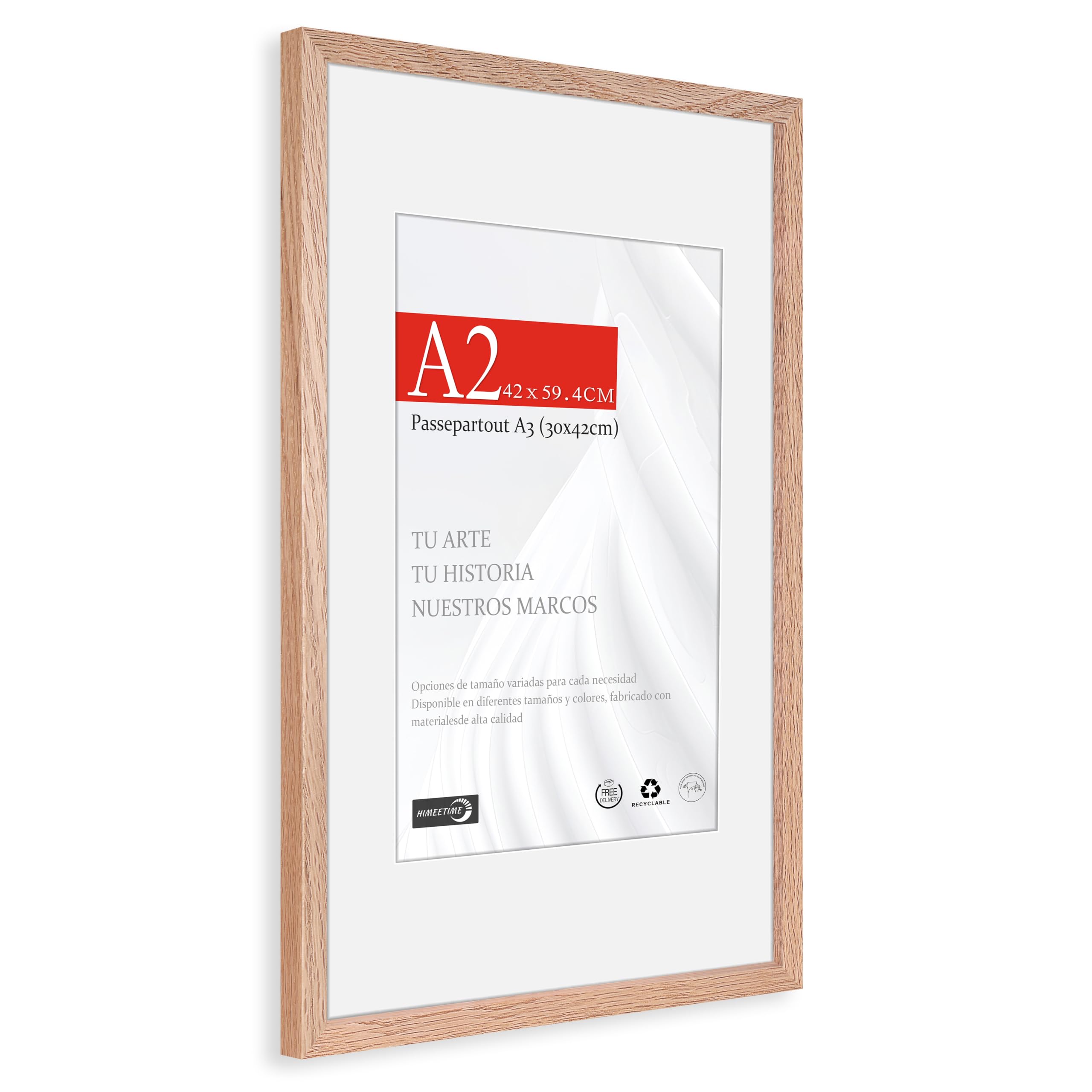 HIMEETIME® 1x Marco de Fotos - A2 42x59.4 cm,Madera de Roble | Passepartout 30x42cm | Marco 42x60 Grande para Diplomas - Solo para Montaje en Pared