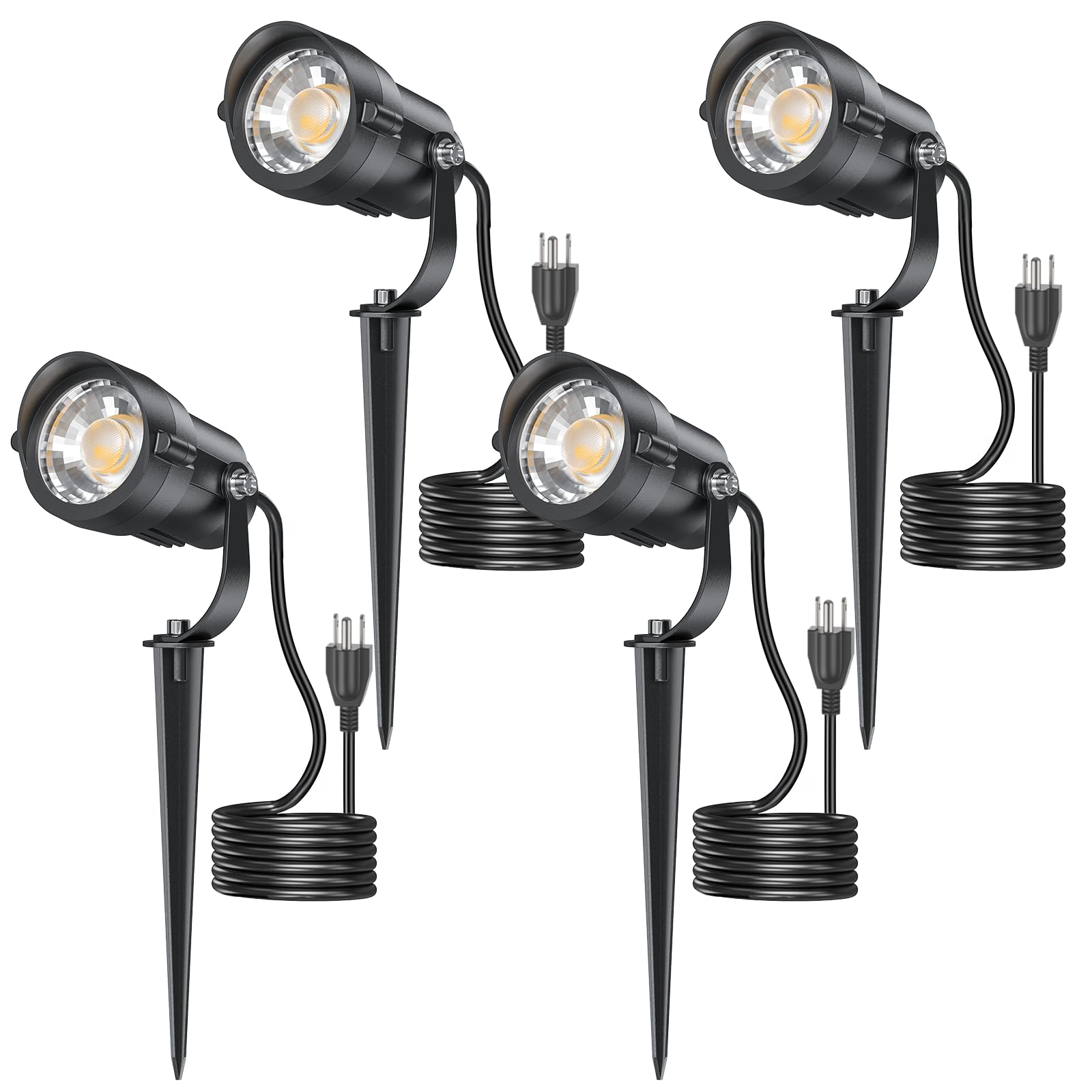 HIBOITEC 12W Spot Lights Outdoor 110V to 120V Landscape Lighting Waterproof Spotlight with 4.9ft 3-Plug LED Plug in Landscape Lights for Yard Gardern