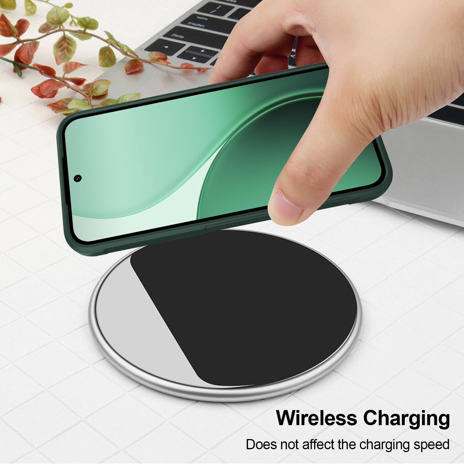BonYonka Funda para OPPO Reno 14 5G, Case de Silicona Resistente a Golpes y Arañazos, Forro de Microfibra Suave, Funda Integral con Protección para La Cámara, Verde — view 8