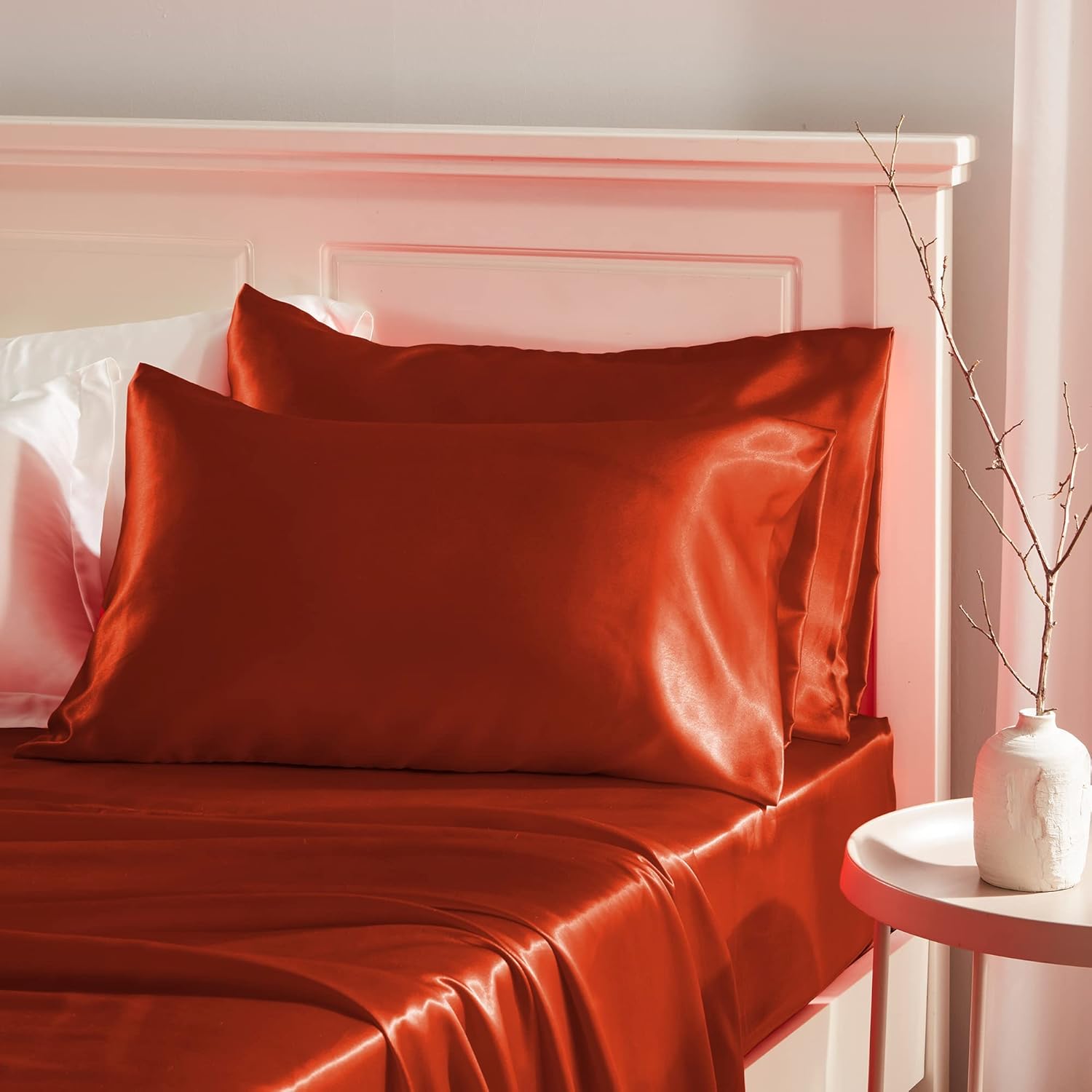 Manyshofu Burnt Orange Satin Pillowcase for Hair Protection