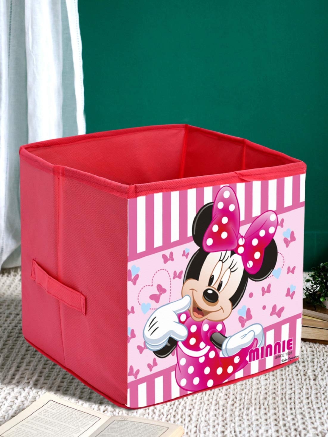 Kuber Industries Disney Minnie Print Włóknina, 6 sztuk, składana, duża kostka do przechowywania, zabawka, książki, pudełko do przechowywania butów z uchwytem (różowe)