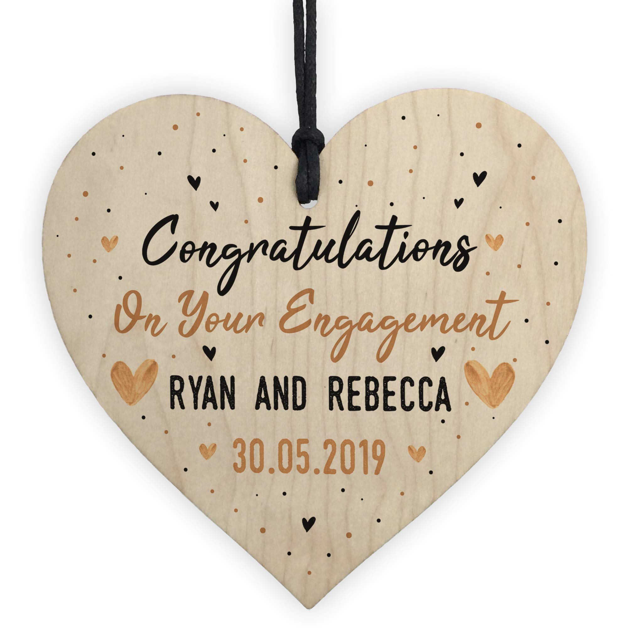 RED OCEAN Congratulations Gift Personalised Engagement Gift For Couple Wooden Heart Keepsake