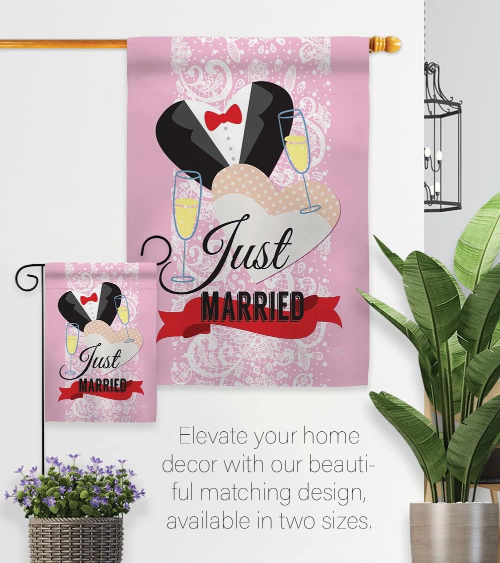 Breeze Decor - Just Married Special Occasion - Everyday Impressions Decorative Vertical House Flag 28" x 40" Printed in USA