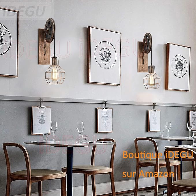 iDEGU iDEGU Industriële Wandlamp, Vintage Wandverlichting Katrol Wandlamp Binnenverlichting voor Bar, Slaapkamer, Woonkamer, Restaurant, Café, Hal (1 Pack - Brons) photo 3