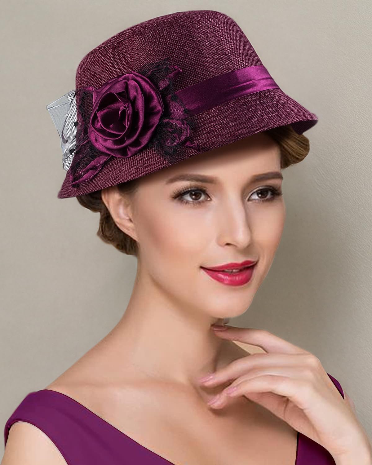 CROWN GUIDE 1920s Gatsby Church Cloche Derby Hats for Women Ladies Bow Bucket Wedding Bowler Hats Tea Party - Image 8