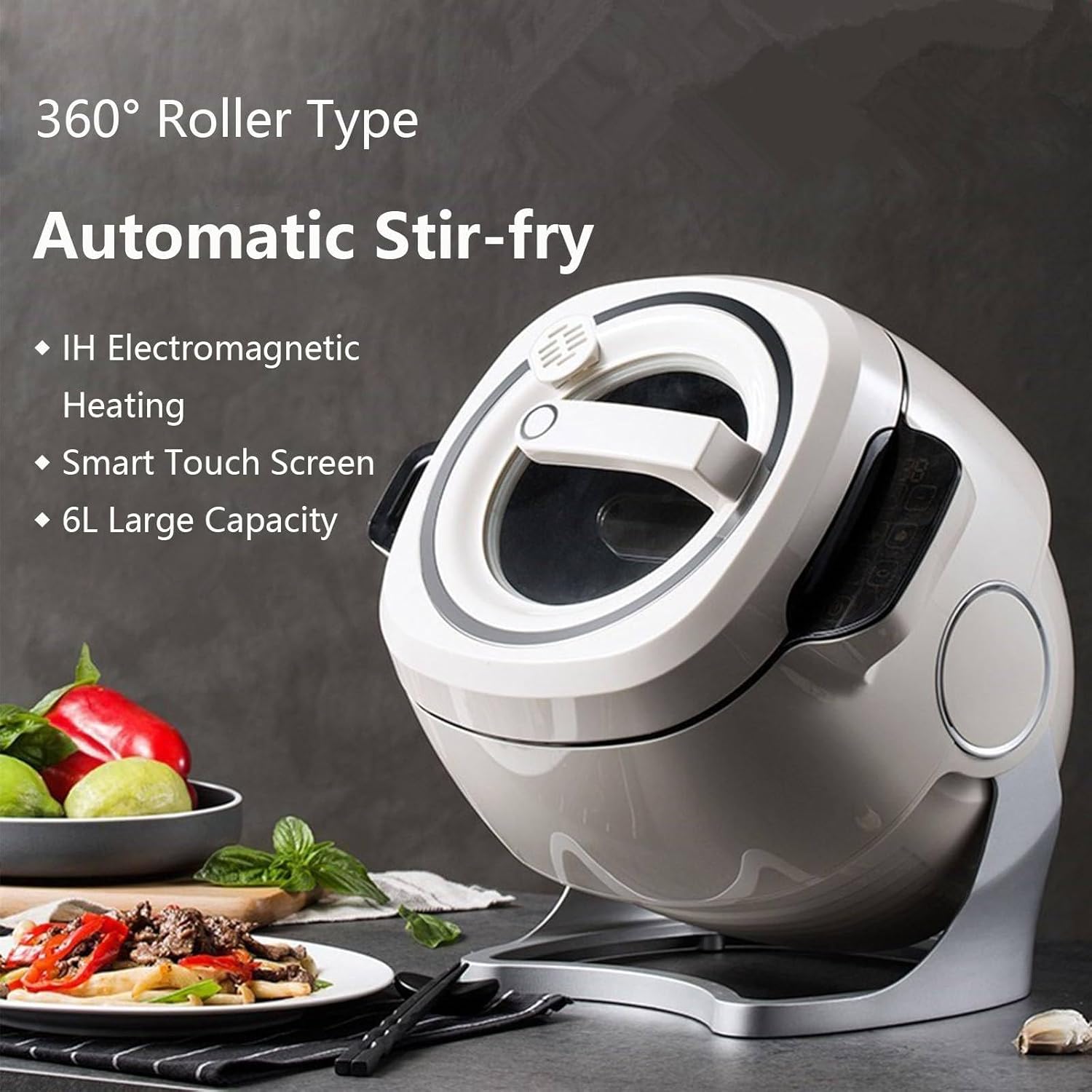 Automatic Stir Fry Cooker - Portable 360° Rotating Cooking Machine with 3 Speed Settings and Touch Panel - Ideal for Home and Outdoor Camping