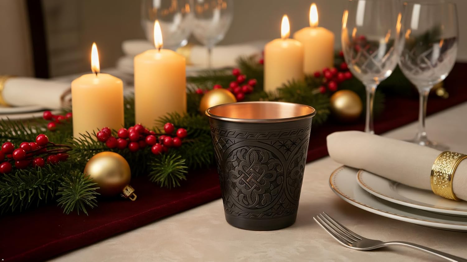 CC Series (18 oz) - Super Heavy Weight Drinking Cups or Serving Cold Beverages and Cocktail Mugs, Handmade Unlined Uncoated 100% Pure Copper Tumblers (Engraved-Art Antique)