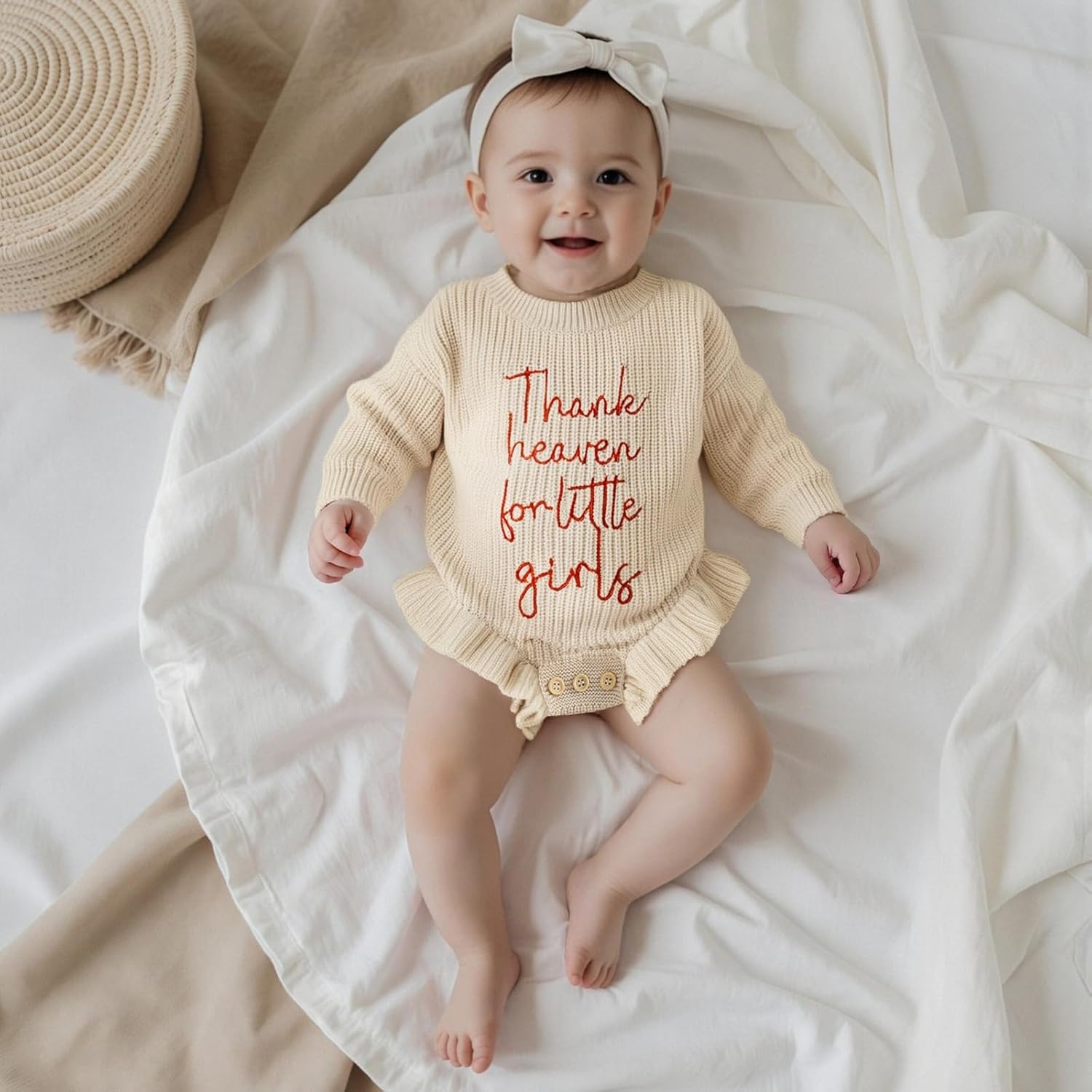Infant Baby Girl Sweater Romper Embroidery Long Sleeve Ruffle Chunky Knit Sweatshirt Rompers Fall Winter Clothes - Image 3
