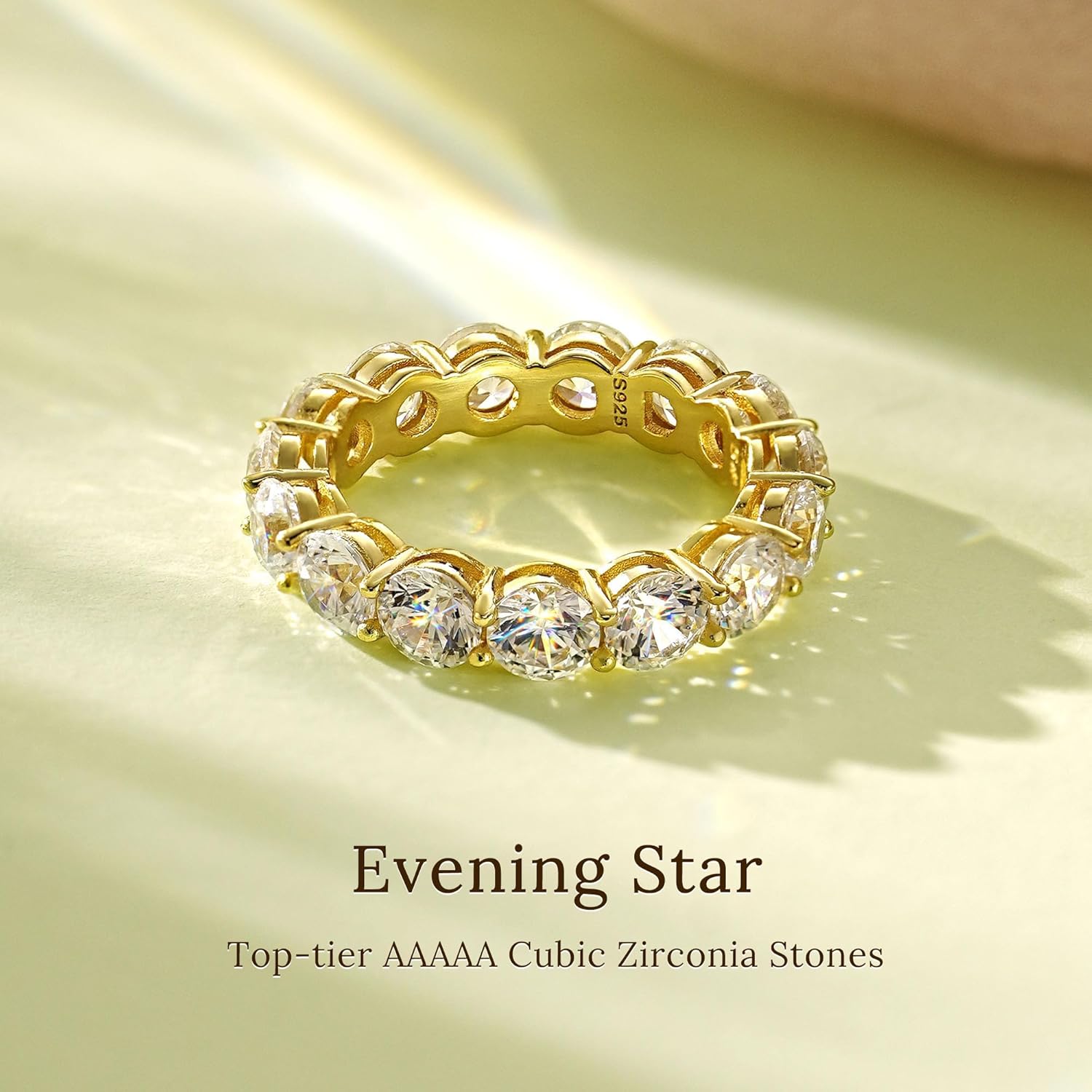 4mm 925 Sterling Silver Rings Gold Engagement Wedding Band Eternity Cubic Zirconia Round Simulated Diamond Stackable Ring for Women - Image 4