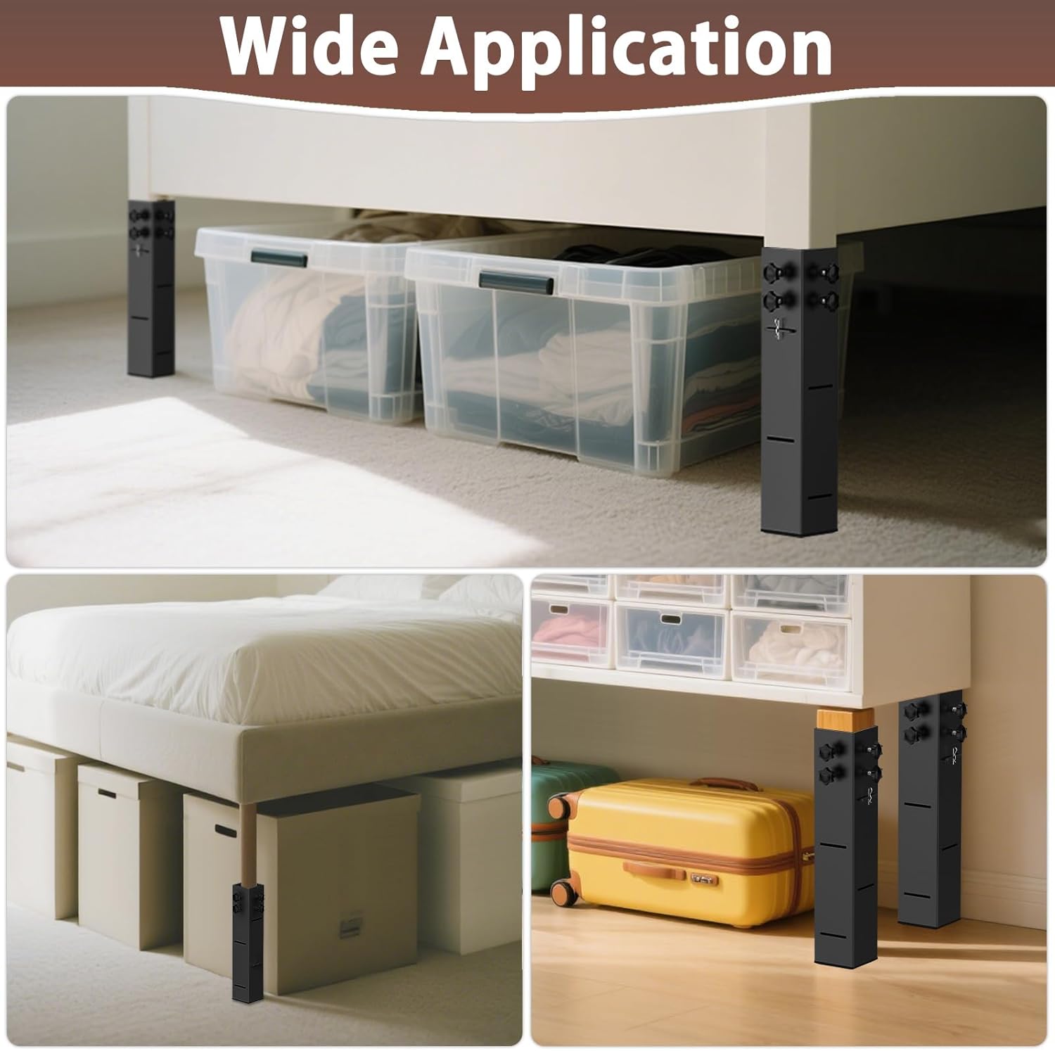 2025 Up-Grade College Dorm Bed Risers 3.15" Diameter Carbon Steel Metal Bed Riser Square Tall Bed Riser for Wooden Bed Frame Table Adjustable Height 3.2", 5.1", 8.1" or 11.2",to 10,000 lbs