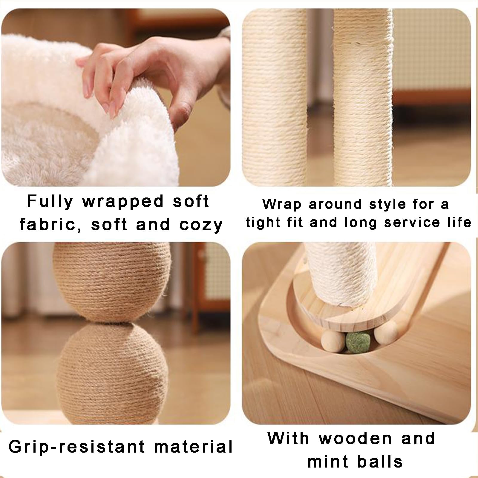Kratzbaum Turm mit Massivholzsockel, Tragbares Design, rutschfeste kompakte Struktur, 2 Sisal-Kratzstämme, Top Katzennest, ideal für Indoor-Katzen