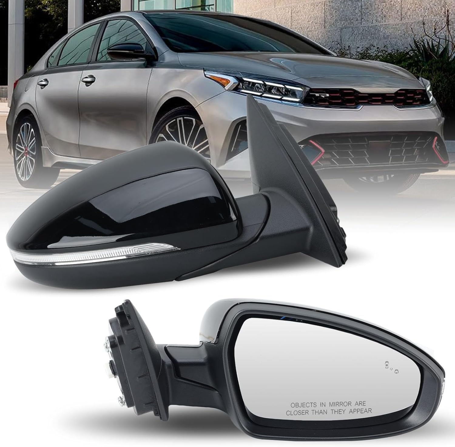 Right Passenger Side Mirror Fits 2019 2020 2021 2022 2023 KIA Forte Mirrors with Power Glass Heated Turn Signal Blind Spot Detection Manual Folding Black (8Pins)