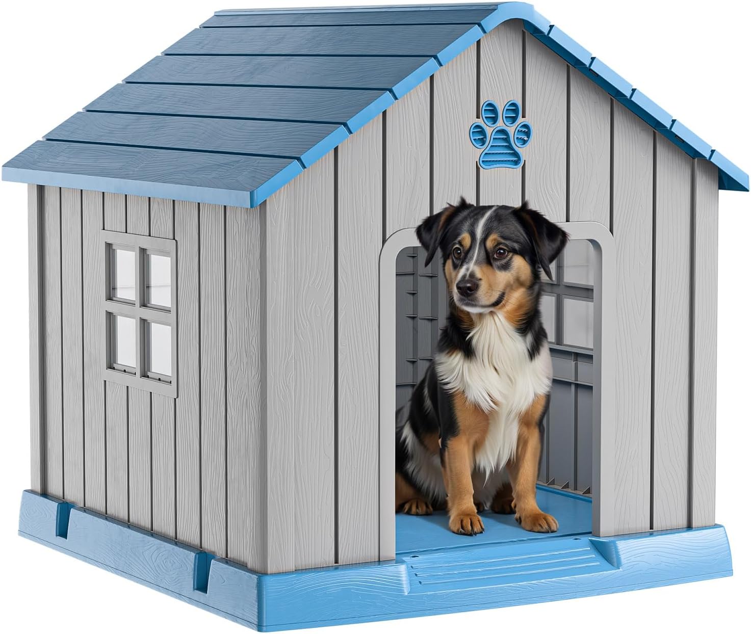 31" Dog House Kennel Indoor Outdoor,Peaked Deck Doghouse,Keep Your Dog Dry & Cozy(Grey 31.18 * 33.7 * 32.52inch)