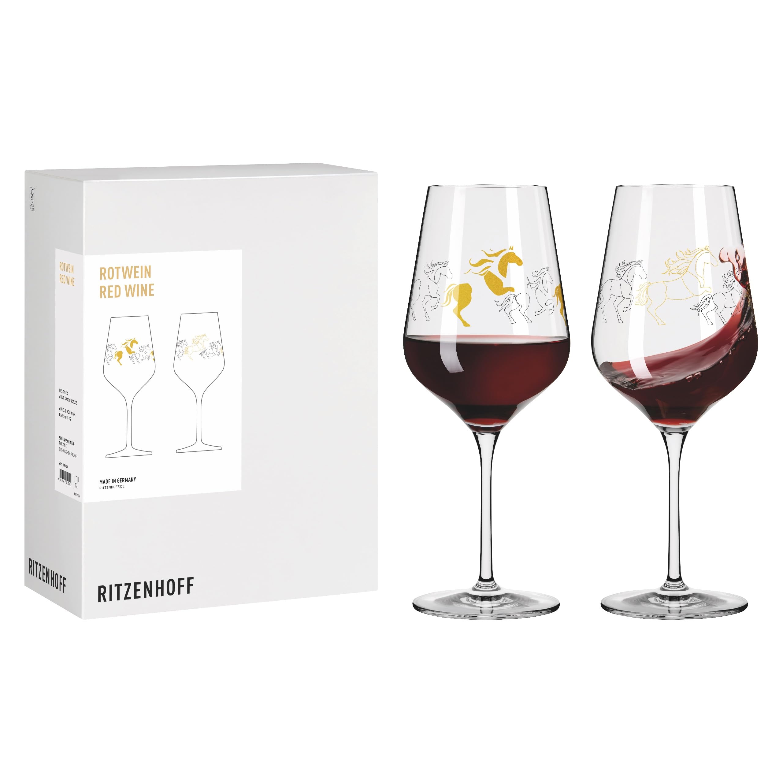 Verres à vin rouge 500 ml dotés de détails dorés de la Série Reitgold