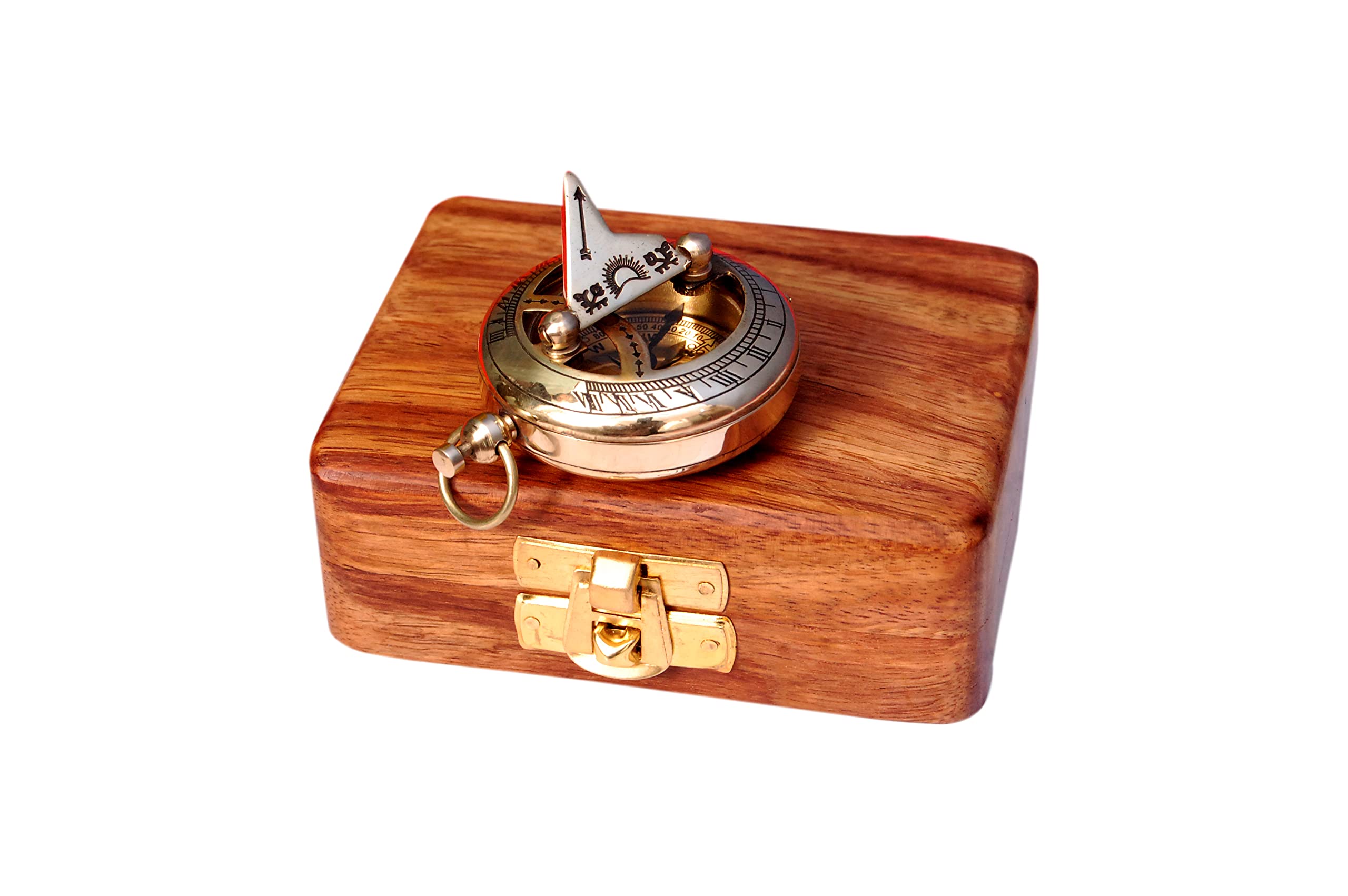 Brújula náutica de latón con caja de madera, reloj solar de latón antiguo y cobre para camping, senderismo, turismo, regalo grabado para él, reloj náutico, regalo de brújula