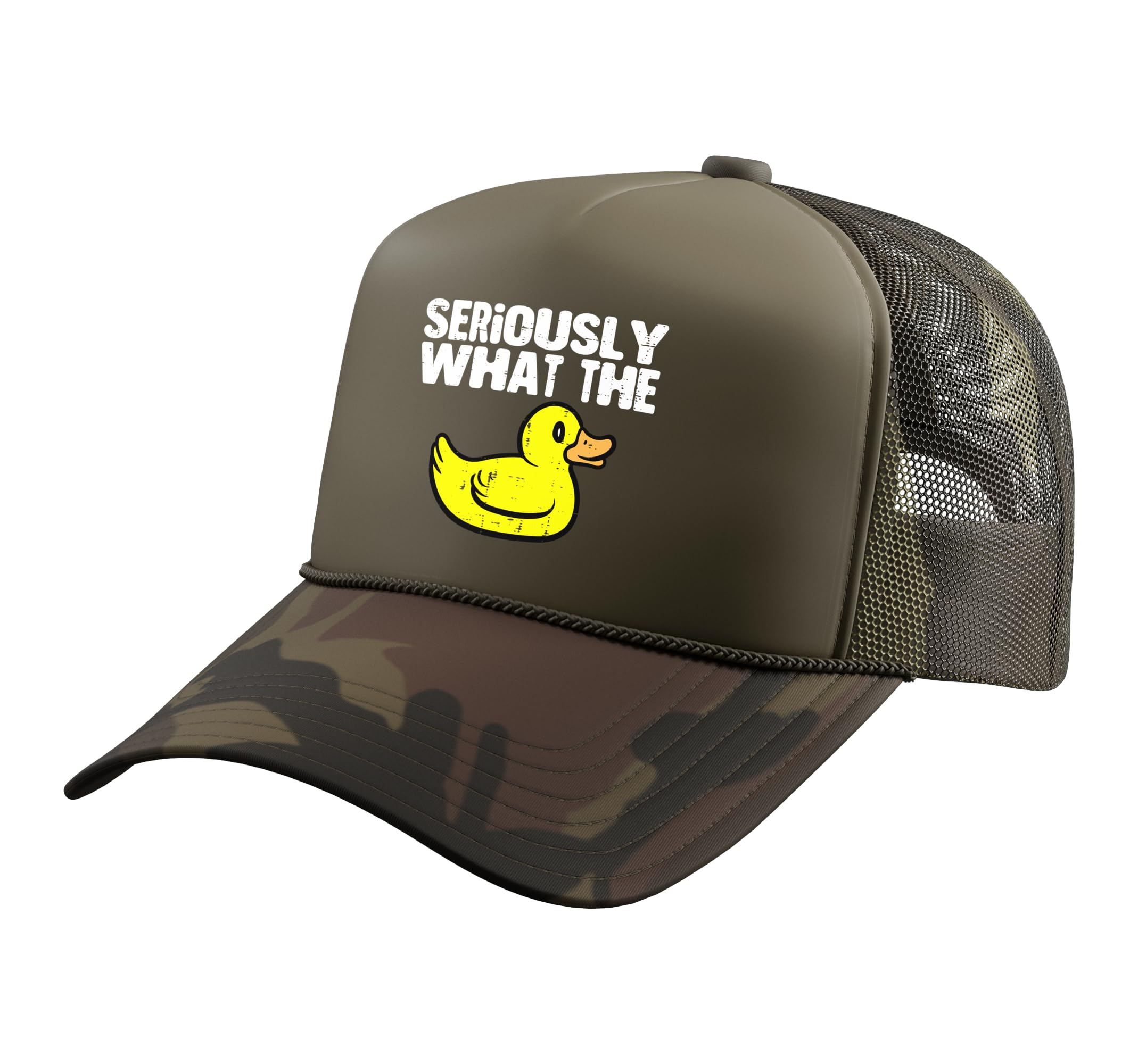 Seriously What The Duck Funny Humor Joke Gag Pun Men Women Trucker Hat with Adjustable Mesh Back