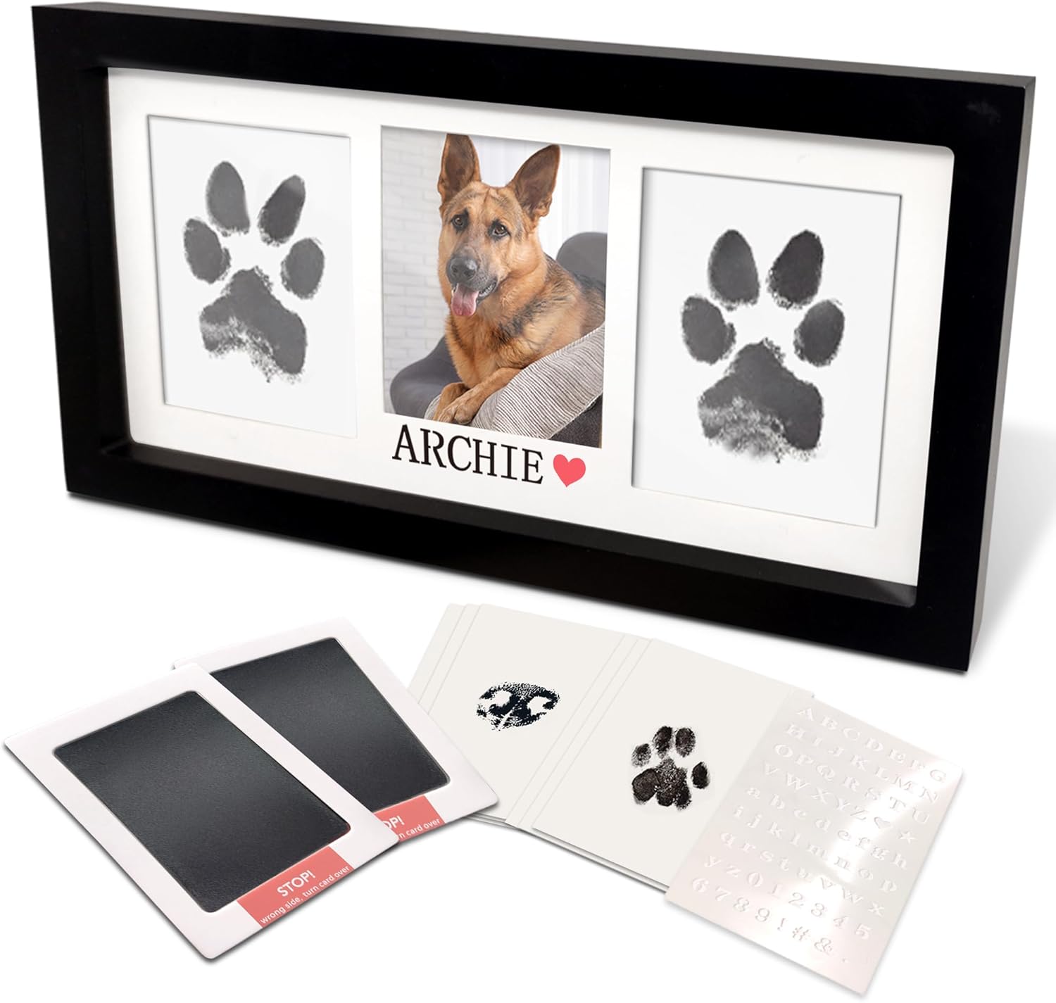 MYPAWLETS-Extra Large Inkless Paw Print Stamp Pad for Dog &Paw Print Frame,Cat Dog Paw Print Kit,2 Clean Touch Ink Pads,Pet Paw Print Impression Kit with Wooden Frame,Personalized Paw Print Gift-Black