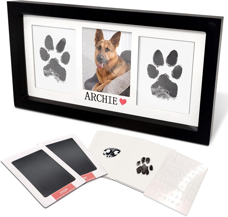 Kit Moldura para Foto e Impressão de Patinha de Cães e Gatos MYPAWLETS, XL Preto