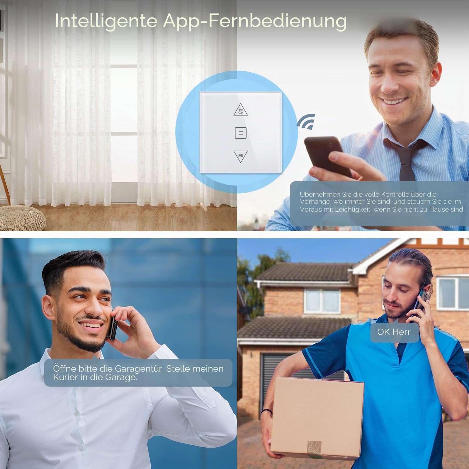 Rolladenschalter Unterputz,Wlan Jalousieschalter Kompatibel mit Alexa/Google Home/Smart Life App,86mm Rolladensteuerung Benötigt Nullleiter 4Pack