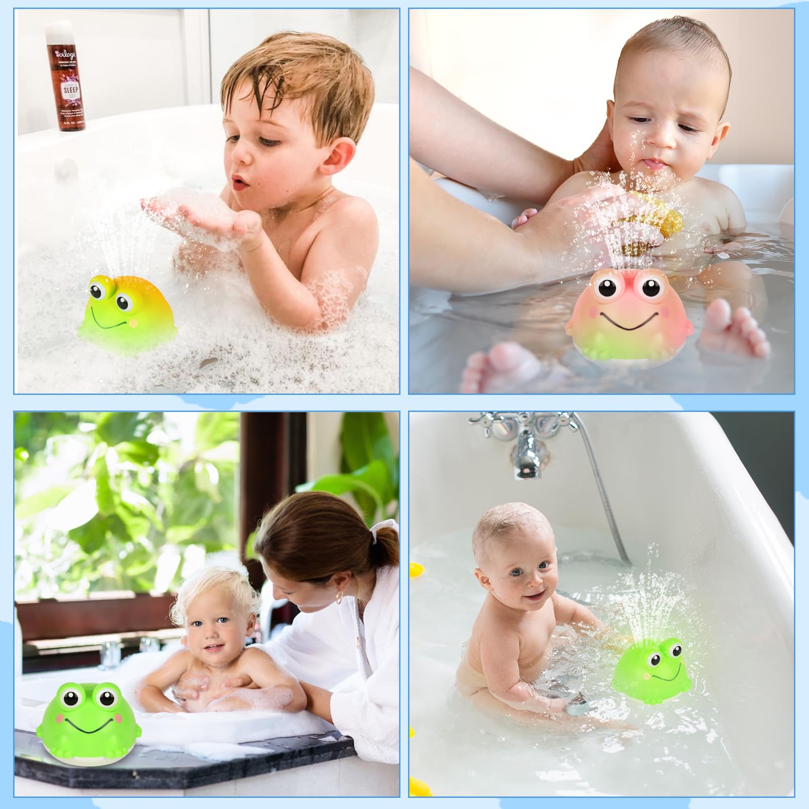 Withosent Grenouille Jouet Bain Bébé, Rechargeable Jeux de Enfant avec LED, Induction Automatique Arroseur Jeu de Bain, Jouet pour Le Garçons et Filles pour 1-6Ans
