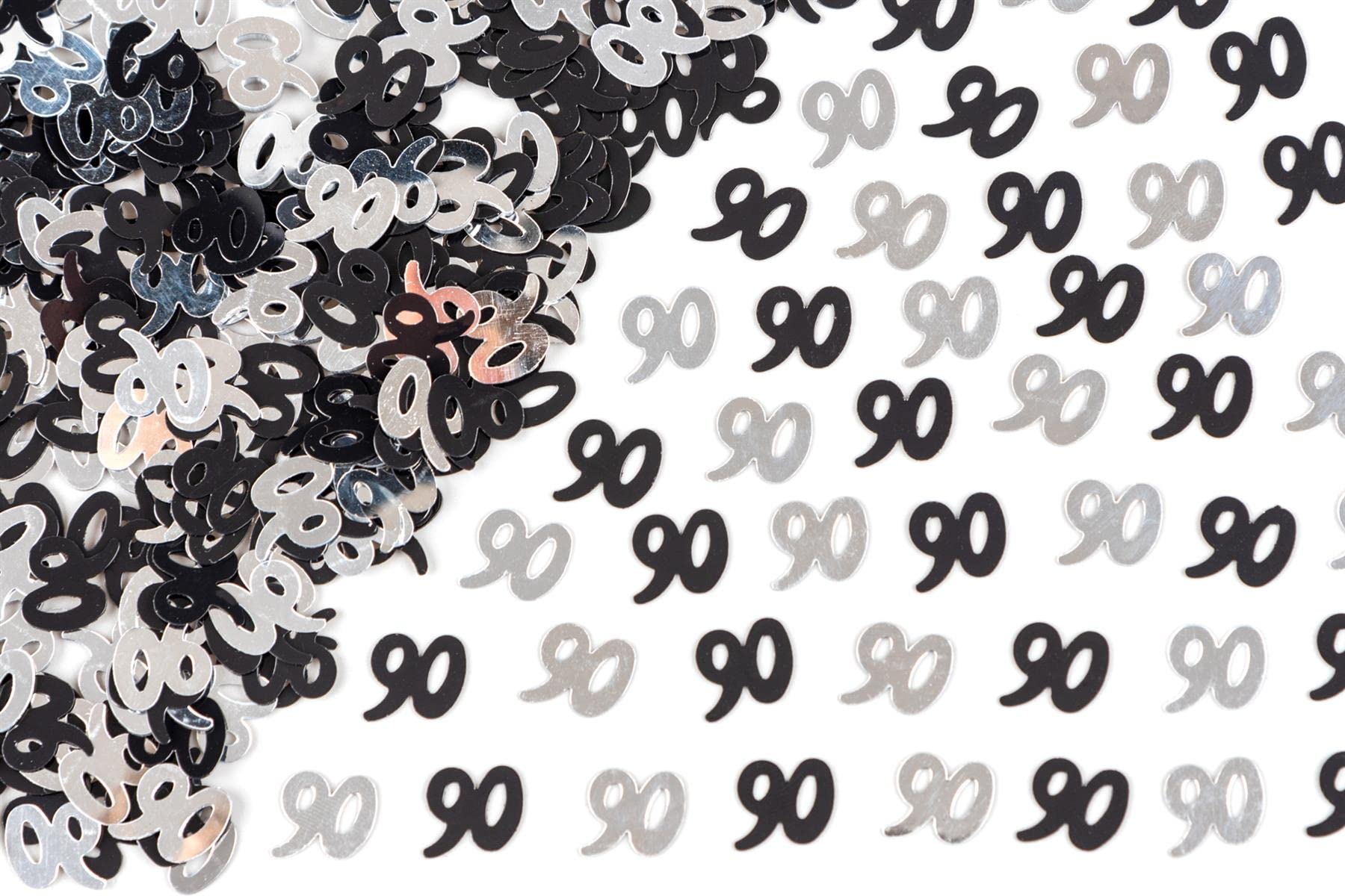 28g Black & Silver 90th Birthday Confetti Foil Metallic Glitz Table Scatter Sprinkles Age Bday Party Decorations