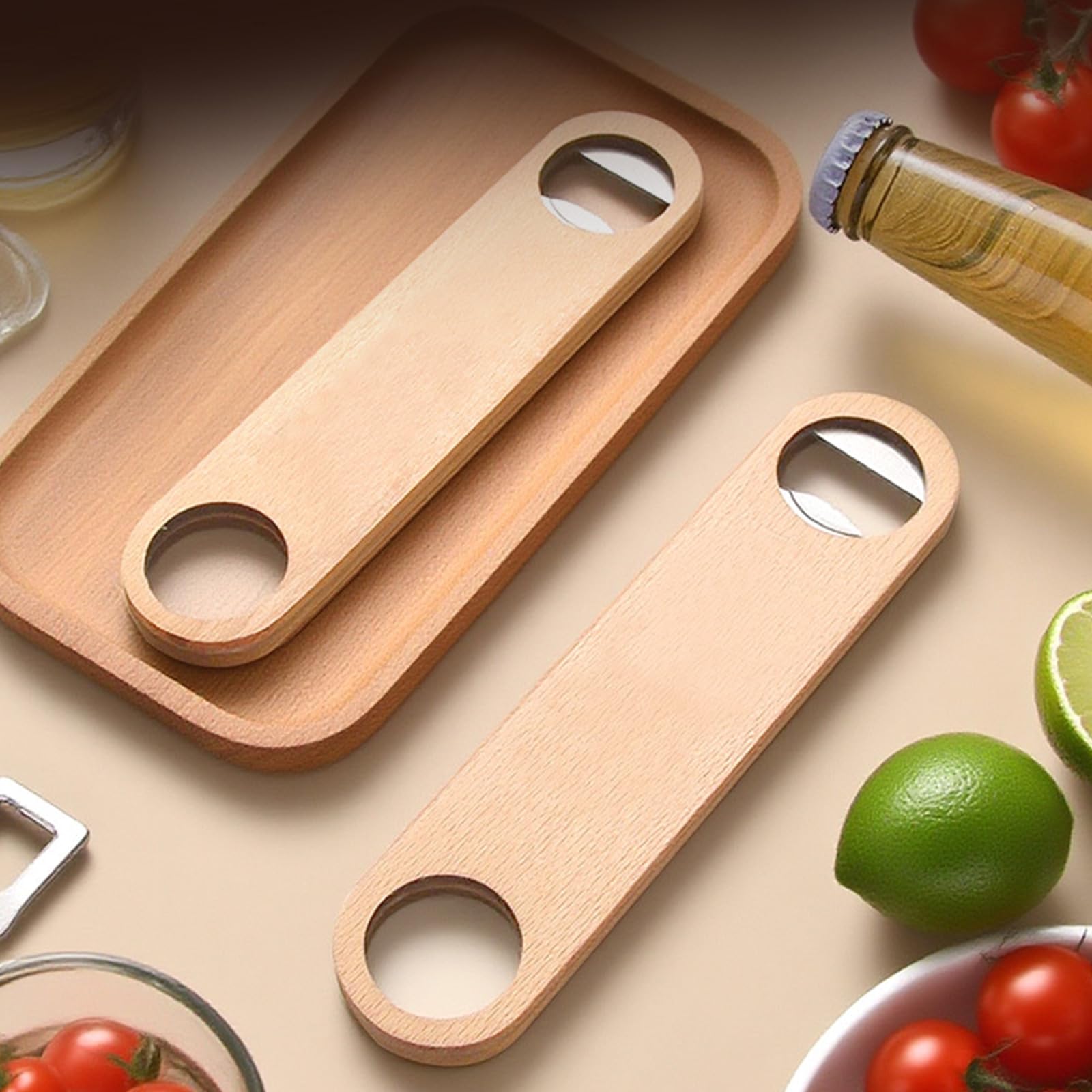 10 abridores planos de botellas de cerveza con mango de madera, accesorios de cocina